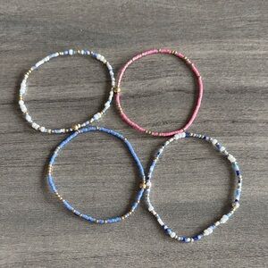 Elegant Beaded Bracelet Set - Blue, Pink, Gold, White